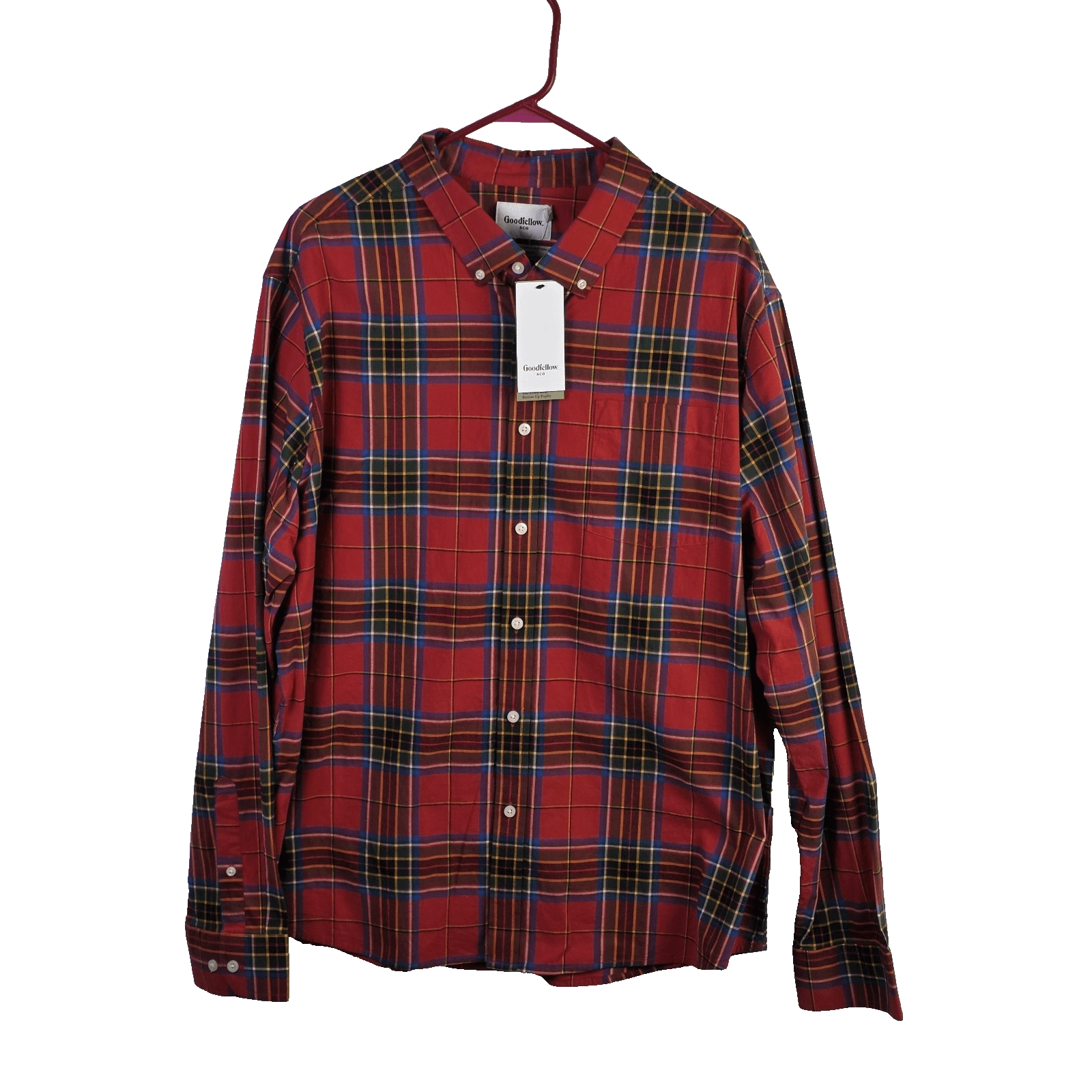 NWT Goodfellow & Co Men's XXL Red Long Sleeve Plaid Button Down Shirt - Image 1