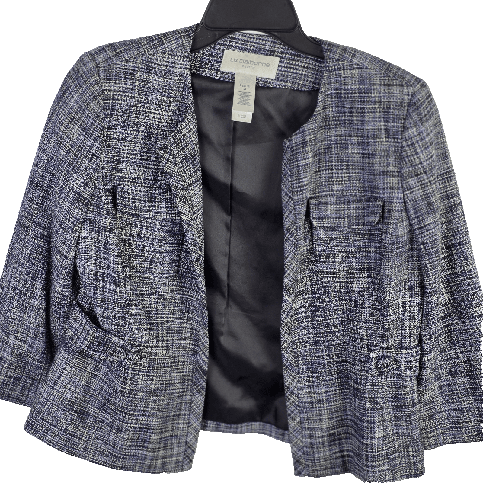 Liz Claiborne Women’s Petite 12 Blue & Gray Silk Open Front Suit Jacket - Thumbnail 3