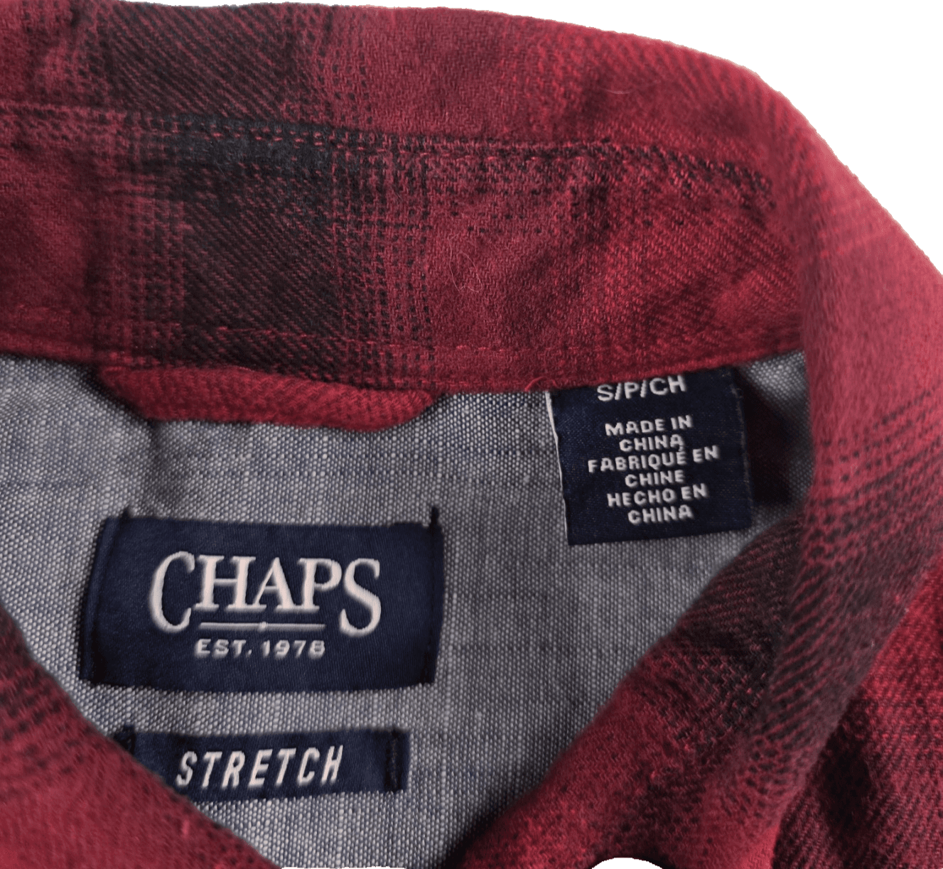 Chaps Mens Small Red Plaid Long Sleeve Stretch Button Up Flannel Shirt - Thumbnail 4