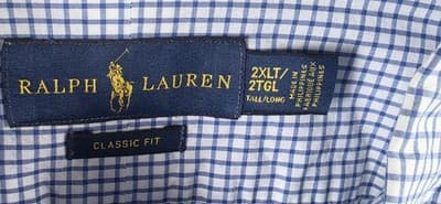 Polo Ralph Lauren Men's 2XLT/2YGL Blue/ White Gingham Check Long Sleeve Shirt - Thumbnail 3