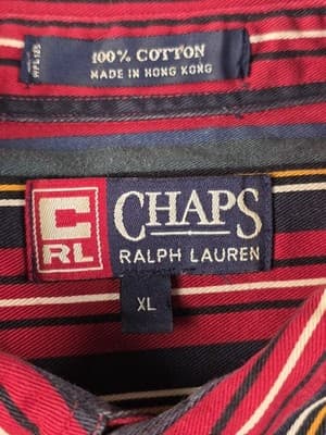 Vtg 90's Chaps Men's XL Red Striped Multicolored Button Up Shirt - Thumbnail 3