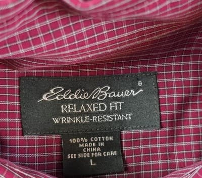Eddie Bauer Men's Large Red Plaid Relax Fit Long Sleeve Shirt - Thumbnail 3