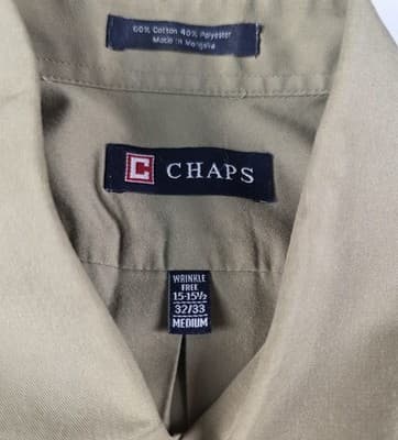 Chaps Mens Dress Shirt Size 15-15 1/2, 32/33 Medium Olive Long Sleeve Shirt - Thumbnail 3