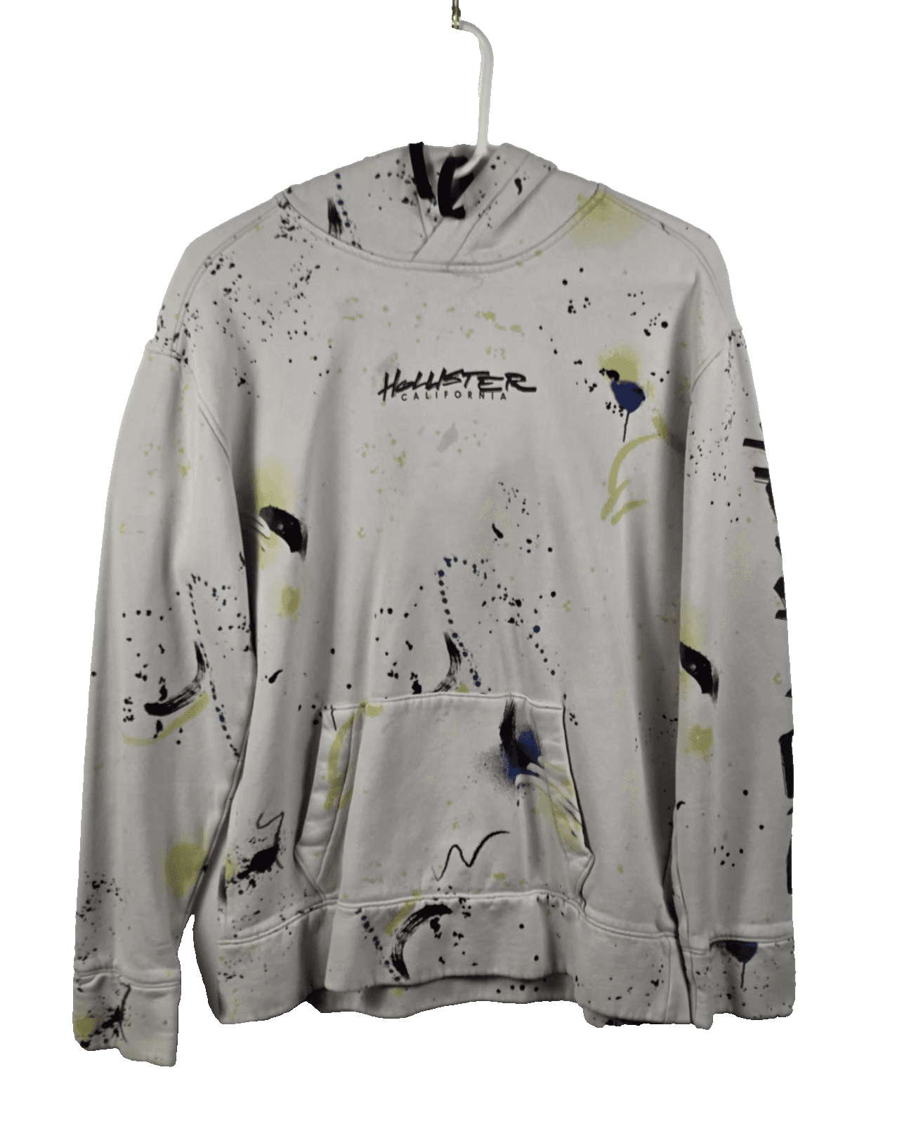 Hollister Men's Medium White Paint Splatter Streetwear Hoodie - Image 1
