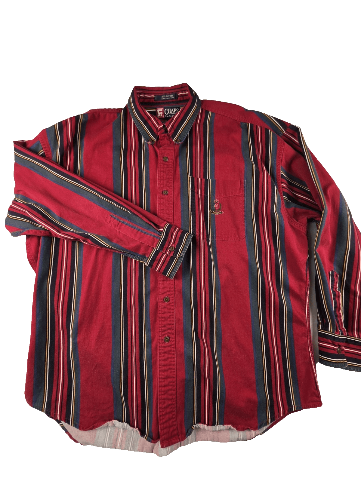Vtg 90's Chaps Men's XL Red Striped Multicolored Button Up Shirt - Image 1