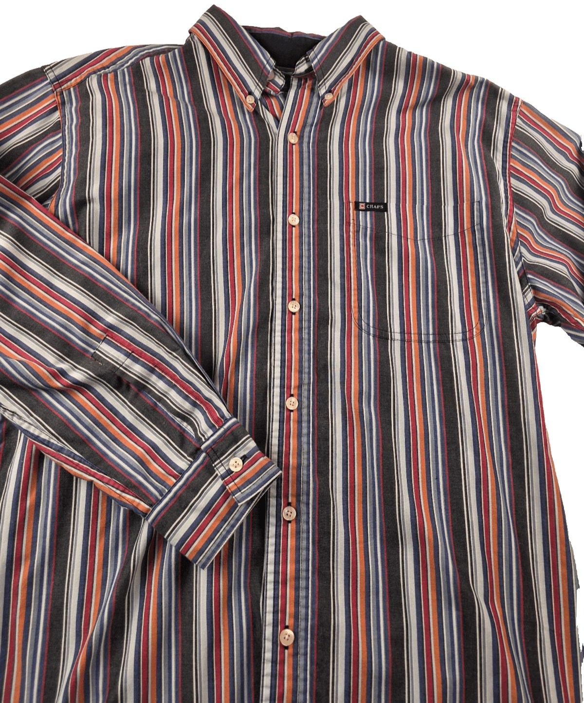 Chaps Mens Medium Multicolored Striped Long Sleeve Button Down Shirt - Thumbnail 2