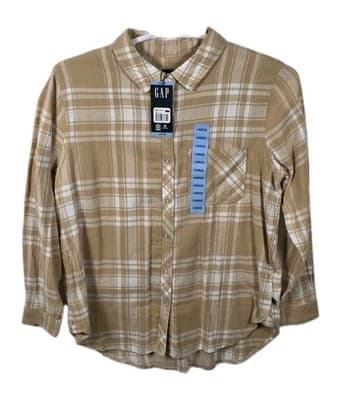 NWT Gap Women's Large Relaxed Fit Button Up Flannel Shirt Plaid - Image 1