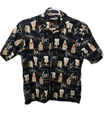 Batik Bay Medium Black Beer Bottles Floral Hawaiian Short Sleeve Shirt - Image 1