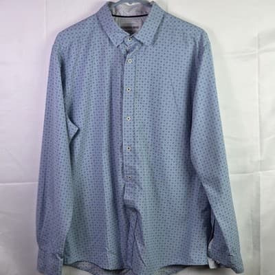 International Report Men's Large Blue Geometric Long Sleeve Button Down Shirt - Thumbnail 2