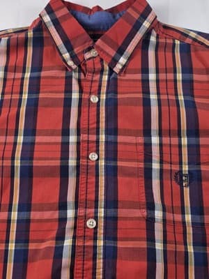 Chaps Men's Large Stretch Orange Striped Plaid Long Sleeve Button Up Shirt - Thumbnail 3