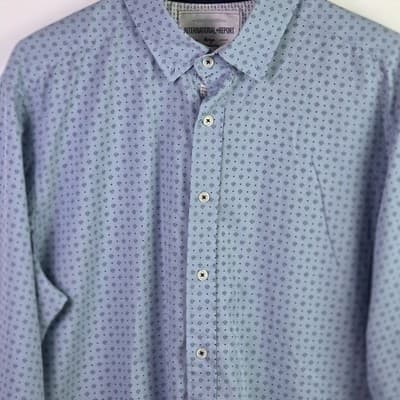 International Report Men's Large Blue Geometric Long Sleeve Button Down Shirt - Thumbnail 3