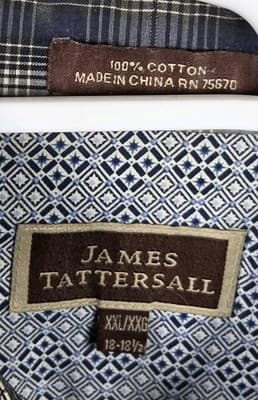 James Tattersall Men's Size XXL Blue & Grey Plaid Long Sleeve Button Down Shirt - Thumbnail 3