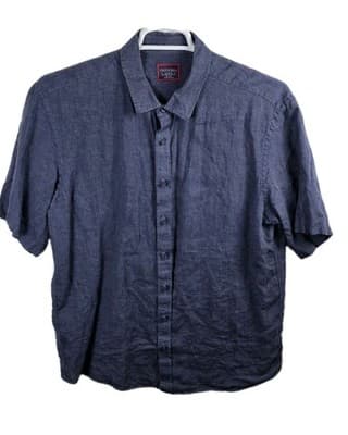 UNTUCKit Men's XL Tall Navy Blue Linen Wrinkle Resistant Short Sleeve Shirt - Image 1