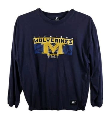 Vintage Michigan Wolverines Starter XL Blue Long Sleeve Sweatshirt - Image 1