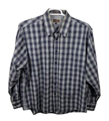 James Tattersall Men's Size XXL Blue & Grey Plaid Long Sleeve Button Down Shirt - Image 1