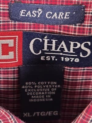 Chaps Men's XL Easy Care Maroon Checkered Long Sleeve Button Up Shirt - Thumbnail 3