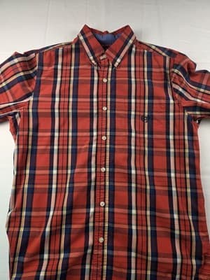 Chaps Men's Large Stretch Orange Striped Plaid Long Sleeve Button Up Shirt - Thumbnail 2