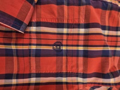Chaps Men's Large Stretch Orange Striped Plaid Long Sleeve Button Up Shirt - Thumbnail 4