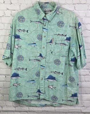 Columbia River Men's Large Blue Aqua Marine S/S Fishing Shirt - Thumbnail 2