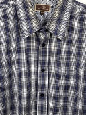 James Tattersall Men's Size XXL Blue & Grey Plaid Long Sleeve Button Down Shirt - Thumbnail 2
