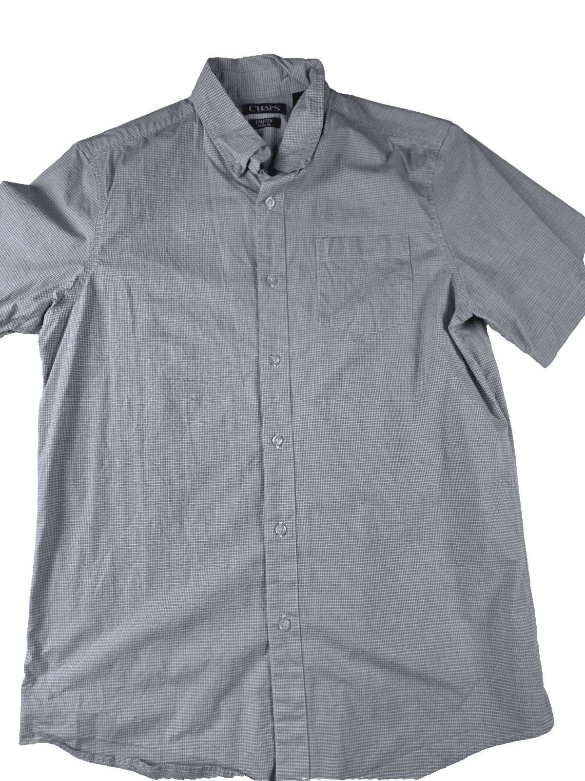 Chaps Men’s Size Medium Poplin Stretch Blue White Checkered Shirt Sleeve Shirt - Image 1