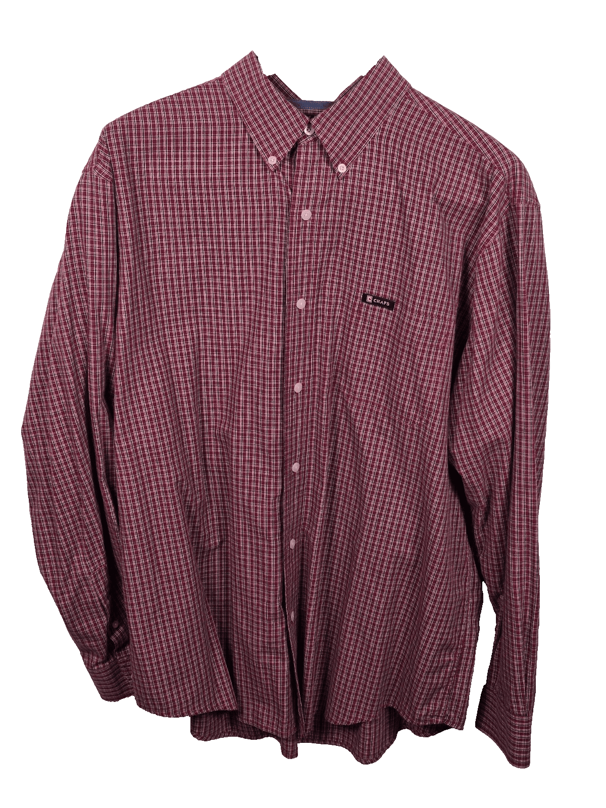 Chaps Men's XL Easy Care Maroon Checkered Long Sleeve Button Up Shirt - Image 1