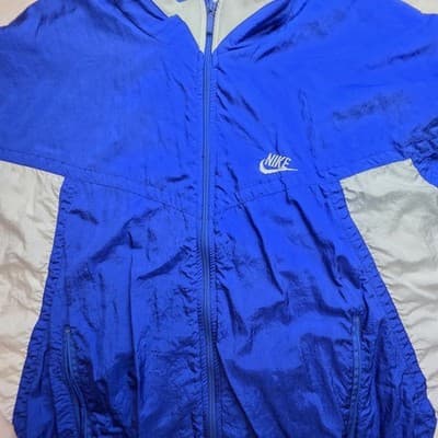 Vintage 90s Nike Elite Men's Large Blue / White Windbreaker - Thumbnail 2