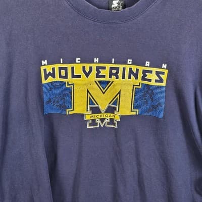 Vintage Michigan Wolverines Starter XL Blue Long Sleeve Sweatshirt - Thumbnail 2
