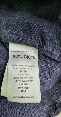 UNTUCKit Men's XL Tall Navy Blue Linen Wrinkle Resistant Short Sleeve Shirt - Thumbnail 4