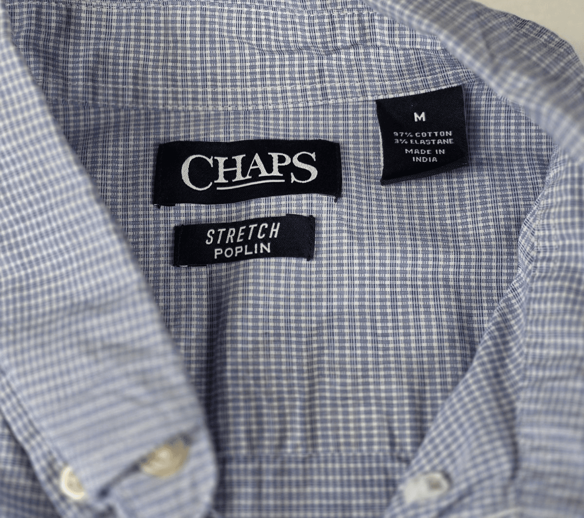 Chaps Men’s Size Medium Poplin Stretch Blue White Checkered Shirt Sleeve Shirt - Thumbnail 3