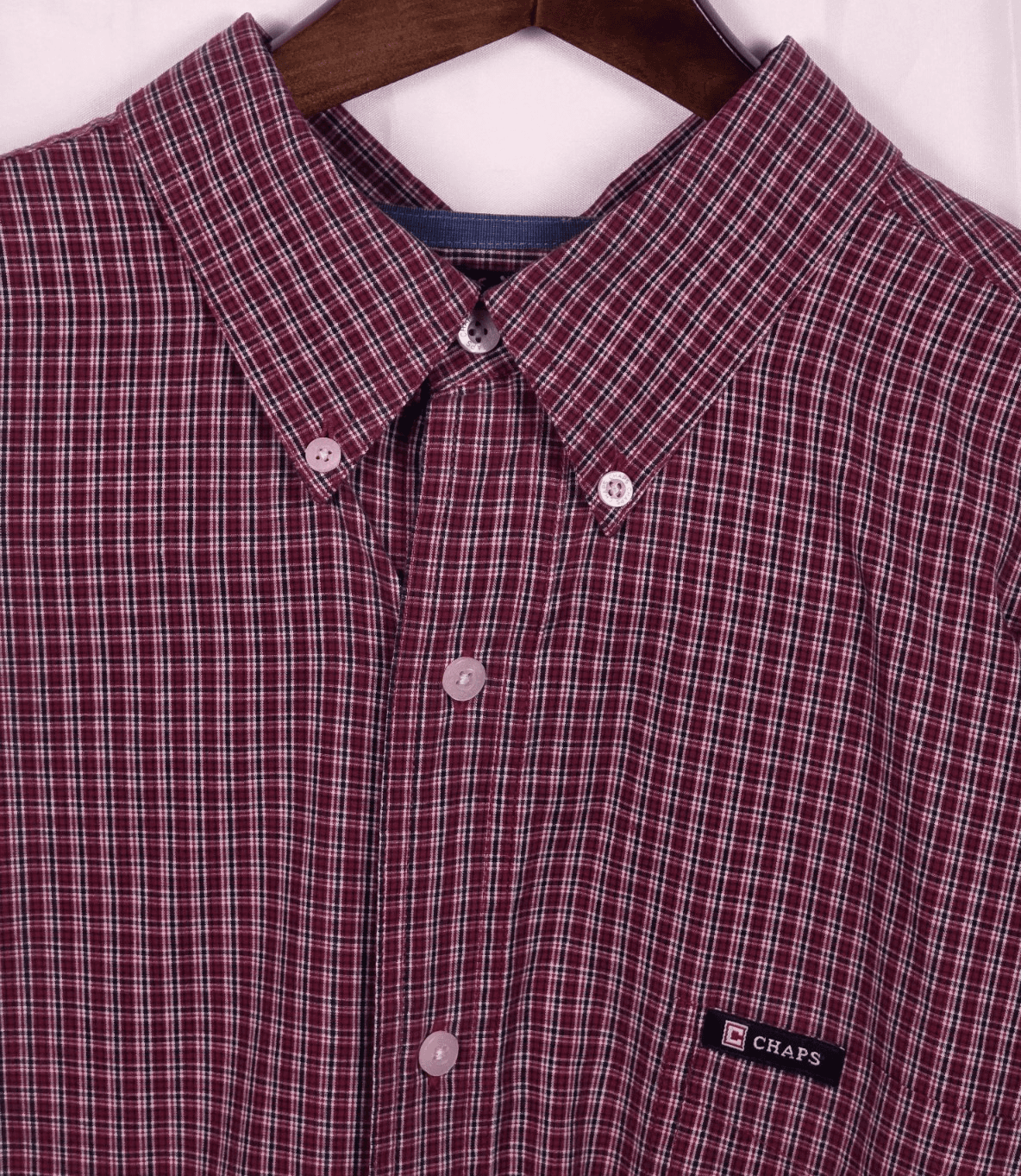 Chaps Men's XL Easy Care Maroon Checkered Long Sleeve Button Up Shirt - Thumbnail 2