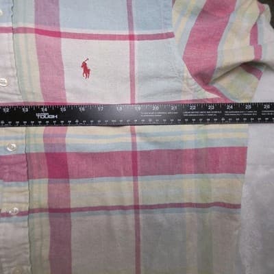 Polo Ralph Lauren Men's Large Plaid Color Block Short Sleeve Button Up Shirt - Thumbnail 5