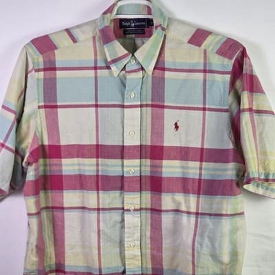 Polo Ralph Lauren Men's Large Plaid Color Block Short Sleeve Button Up Shirt - Thumbnail 2