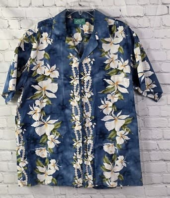 Jade Fashions Men's Large Hawaiian Tan and Blue S/S Button Down Shirt - Image 1