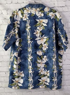 Jade Fashions Men's Large Hawaiian Tan and Blue S/S Button Down Shirt - Thumbnail 6