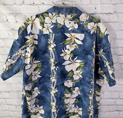 Jade Fashions Men's Large Hawaiian Tan and Blue S/S Button Down Shirt - Thumbnail 7