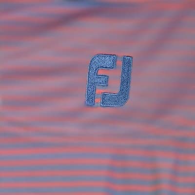 FootJoy Men,s Large Pink & Blue Striped Performance Golf Polo Shirt - Thumbnail 7