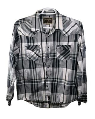 Wrangler Men’s XL Grey Striped Pearl Snap Retro Long Sleeve Button Up Shirt - Image 1