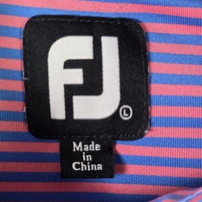 FootJoy Men,s Large Pink & Blue Striped Performance Golf Polo Shirt - Thumbnail 3