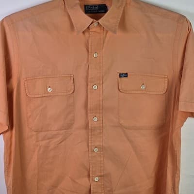 Vtg Polo Ralph Lauren Men's Large Orange Chamois Outdoor Button Down Shirt - Thumbnail 2