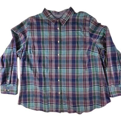 Chap's Men’s 2XL Blue Plaid Long Sleeve Button Up - Thumbnail 2