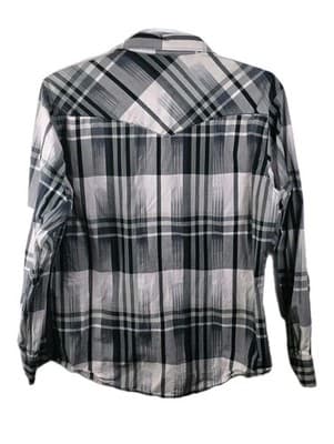 Wrangler Men’s XL Grey Striped Pearl Snap Retro Long Sleeve Button Up Shirt - Thumbnail 7