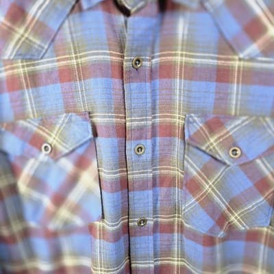 Wrangler Men's Small Blue Plaid Metal Button's Long Sleeve Flannel Shirt - Thumbnail 3