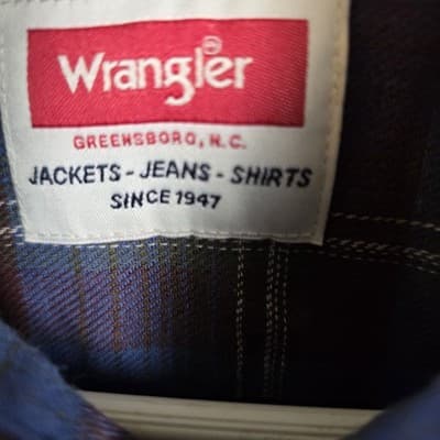Wrangler Men's Small Blue Plaid Metal Button's Long Sleeve Flannel Shirt - Thumbnail 4