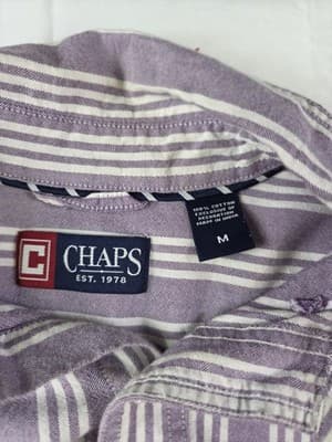 CHAPS Men's Medium Lavender Striped Button Down Long Sleeve Shirt - Thumbnail 3