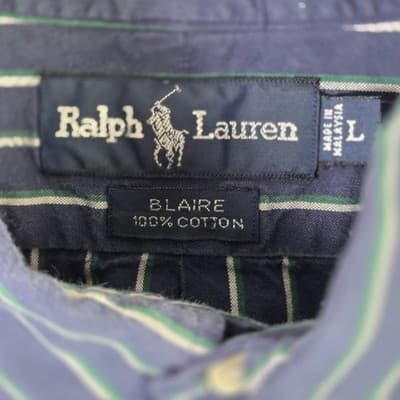Polo Ralph Lauren Men's Large Blaire Blue Striped Long Sleeve Button Down - Thumbnail 4