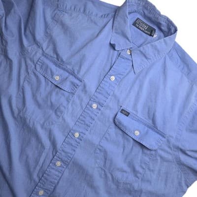 VTG Polo Ralph Lauren Mens Large Blue Chamois Outdoor Button Down Shirt - Thumbnail 3