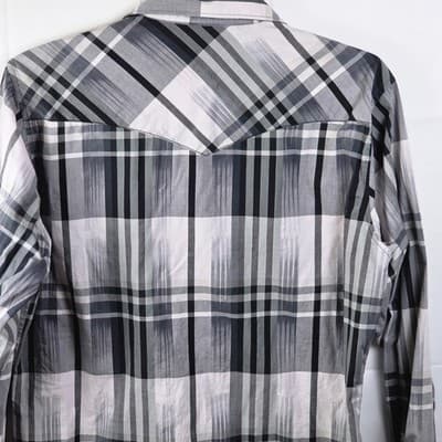 Wrangler Men’s XL Grey Striped Pearl Snap Retro Long Sleeve Button Up Shirt - Thumbnail 8