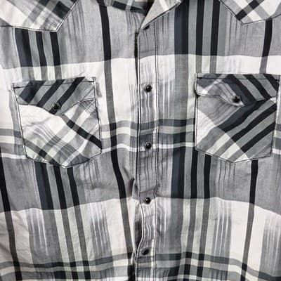 Wrangler Men’s XL Grey Striped Pearl Snap Retro Long Sleeve Button Up Shirt - Thumbnail 2