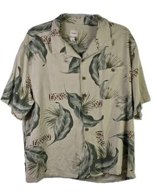 Saddlebred Men’s Tan XXL Silk Hawaiian Floral Short Sleeves Button Down Shirt - Image 1